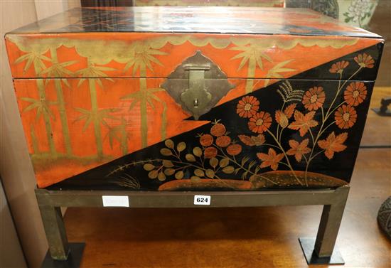 A lacquer chest on stand, W.63cm